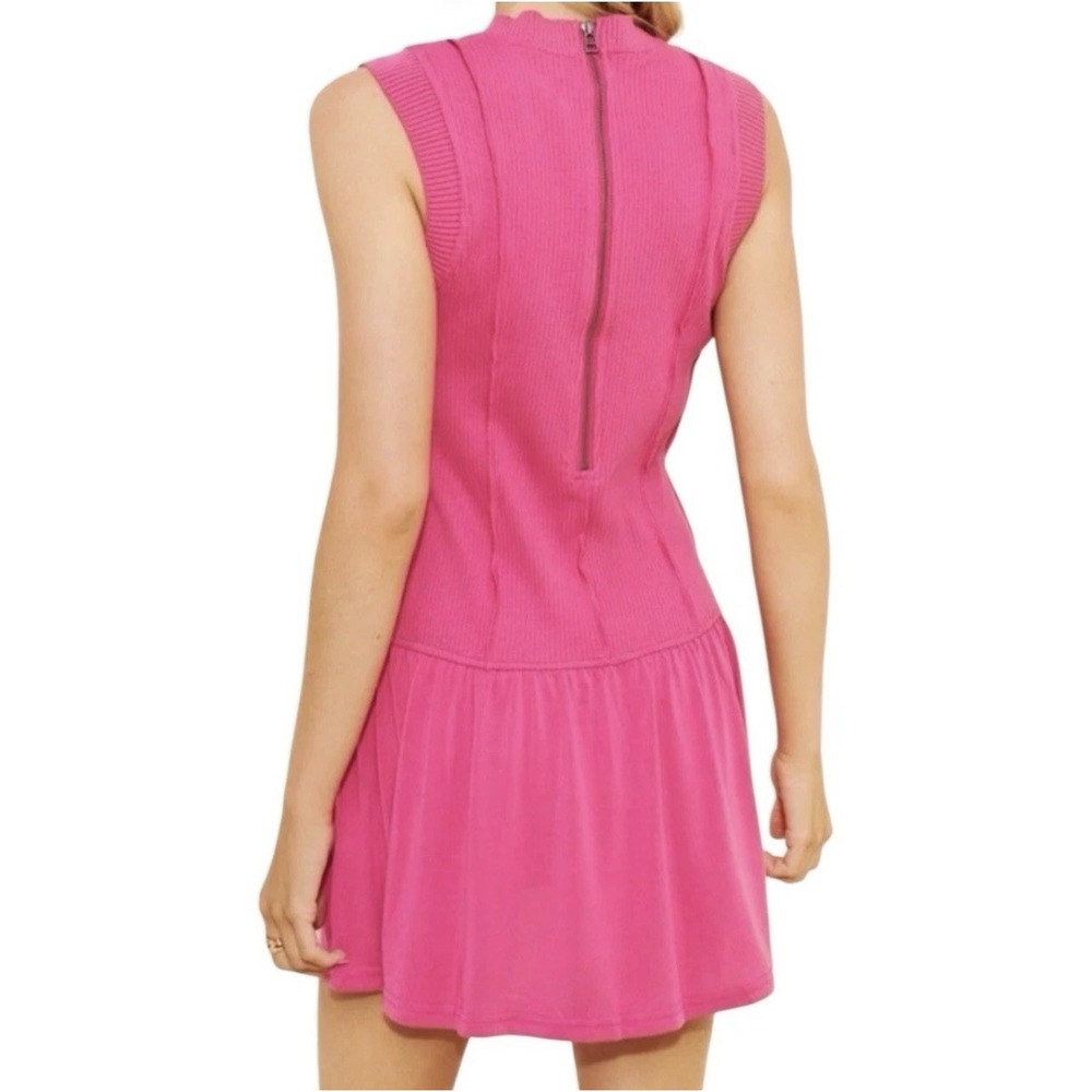 ANTHROPOLOGIE Daily‎ Practice New Mini Dress LARGE Buzzer Beater Sleeveless Pink - Picture 8 of 10